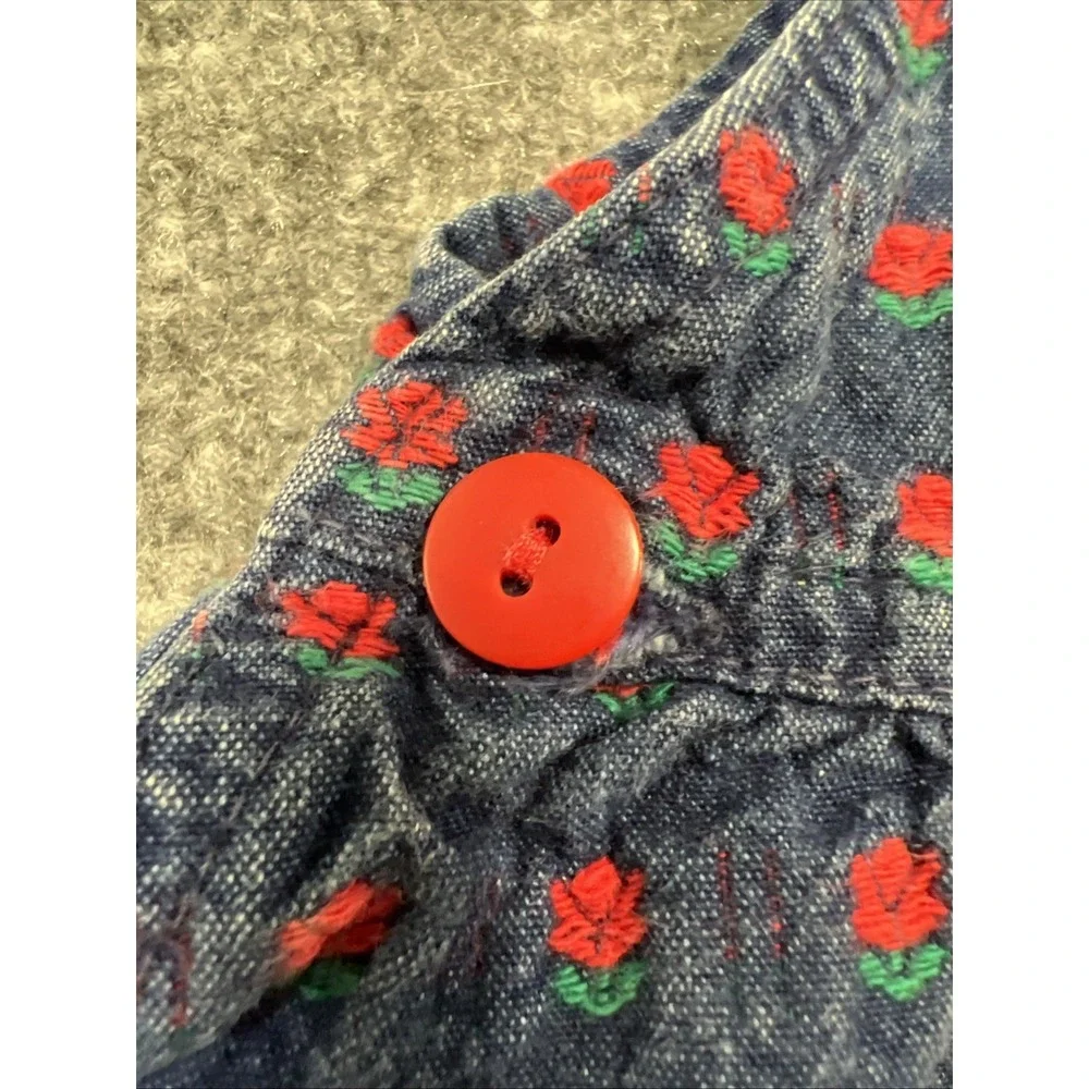 Rare Vintage OshKosh B'Gosh Floral Rose Denim Jumper Dress 18M Made in USA